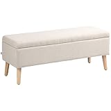 HOMCOM Sitzbank mit Stauraum Polsterbank mit Leinenoptik, Sitztruhe mit Holzbeine, Truhenbank für Wohnzimmer Schlafzimmer Flur 110 x 39 x 45 cm, Beige