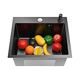 Spülbecken, 40x45cm Küchenspüle Einbauspüle mit Abflusskorb Eckig Spüle, Spülbecken Kit Schwarz Eckig Spüle Edelstahl