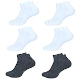 atorakushon Herren-Knöchelsocken, 6 Stück, Farbe – 4 weiß, 2 dunkelgrau, Größe – 42 bis 16, Sneaker-Loafer, Bootsschuhe, Freizeitkleidung, athletisch, Laufen, Fitnessstudio, Sportbekleidung