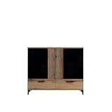 Marmex Aris AS4 hohe Kommode,Garderobenkommode, Kombikommode, Schubladenschrank Stauraum 124,5x106x39, geräumige 2-türige Kommode mit 2 Schubladen, Sideboard für Wohnzimmer, Schlafzimmer, Eiche evoke