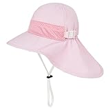 Durio Sonnenhut Baby Sonnenhut Kinder mit Nackenschutz Verstellbarer Faltbare Sommerhut Hut Atmungsaktiv UV-Schutz Rosa 2-6Jahre (Tag Size M)