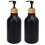 Hamwesh Seifenspender, Auslaufsicher und Bruchsicher, 500 Ml, mit Holzpumpe für Bad und Küche