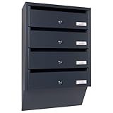 Profirst Briefkastenanlage Maildrop 4 Anthrazit Stahl Zylinderschloss je 2 Schlüssel für 4 Parteien Namensschildhalter inkl. Montagematerial