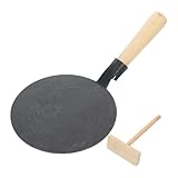 Ipetboom Antihaft Pfannkuchenpfanne 13cm aus Flachem Eisen mit Holzgriff und Pfannenverteiler Runde Crêpepfanne für Induktionsherde Vielseitige Küchenbratpfanne für Tortillas und Eier