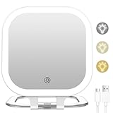 Famihomii Wiederaufladbarer Tragbarer Kosmetikspiegel mit 10fach Vergrößerung, Reisespiegel Beleuchtet mit 3 Beleuchtungsmodi, 72 LEDs, Schminkspiegel Ultraschlanker Tragbarer für Make-up