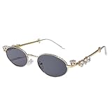 Asukohu Stilvolle Sonnenbrille für Mädchen und Jungen, Foto-Requisiten, Reisen, Hip-Hop, ovaler Rahmen, ovaler Rahmen, Strass, Brille, Metall, einzigartig, Goldgrau