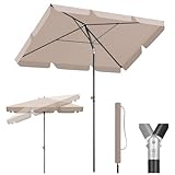 Sekey Balkon Sonnenschirm 2-in-1 SET | Rechteckig Sonnenschirm 200x125cm, UPF50+, GRS-zertifiziert | 6-Stärkstahl-Rahmen+ Sonnenschirmhülle für Balkon, Terrasse & Garten