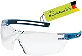 Uvex tune-up Schutzbrille – Sicherheitsbrille mit 100% UV-Schutz - metallfrei, Anti-Beschlag & kratzfest – superleicht (23g) - blau/anthrazit, transparent