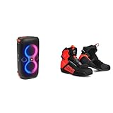 JBL PartyBox 110 in Schwarz – Trag- und rollbarer Bluetooth Party-Lautsprecher mit Lichteffekten – Spritzwassergeschützte, Mobile Musikbox mit Akku & Shima Edge Vented, Motorradschuhe für Männer