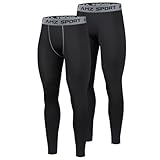 AMZSPORT 2er Pack Herren Kompressionshose, Lange Atmungsaktive Laufhose, Sport Leggings Tights für Training, Fitness, Radfahren, Basketball und Gym Klassisches schwarz L