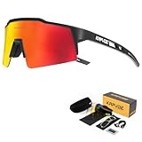 KAPVOE Polarisiert Fahrradbrille mit 4 wechselgläser TR90 Rahmen für Herren Damen Sport Radfahren MTB Sportsonnenbrille Radbrille Sportbrille Fahren Angeln Baseball Laufen 02 Rot Schwarz