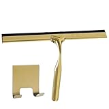 Duschabzieher - Breiter Glasabzieher Edelstahl Golden Bodenabzieher mit Griff, Dusche Glasabzieher Fenster Duschabzieher mit Haken, Glasabzieher für Spiegelfliesen Theke