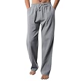 Lomhmn Herren-Hose, entspannte Passform, legere Yogahose, legere und modische Herrenhose, einfarbig, lockerer Kordelzug, trendige Strandhose, flache Vorderhose, grau, XXL