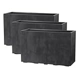 Kreher® XXL Sichtschutz Pflanzkasten hoch 93L - 98x38,5x62 cm - doppelwandig & rollbar, mit Entwässerungsstopfen - wetterfest - Naturstein Optik - in Anthrazit, 3 Stück