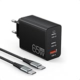 65W USB C Ladegerät, 3Port Schnellladegerät mit 2M Typ C Ladekabel geflochtenem USB C Netzteil für Tablet; Laptops; Handy; Wie iPhone 15 Pro Max/14/13/12/11, Switch, Galaxy S23/S23 Ultra/ S22 usw