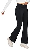baleaf Thermo Hose Damen Thermo Leggings mit Taschen Wanderhose Wasserabweisend Bootcut Leggings Schlaghose Warm Winterhose Schwarz L