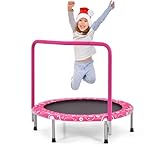 LIFEZEAL Trampolin Faltbar für Kinder, Kindertrampolin mit Haltegriff, Gartentrampolin ab 3 Jahren, Mini Trampolin für Indoor & Outdoor (Rosa)