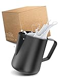 Lambda Coffee Barista Milchkännchen Edelstahl 350ml schwarz-anthrazit I Milchschaumkännchen Milchkanne | Siebträger Zubehör | milk frother