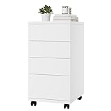 HOCSOK Rollcontainer mit 4 Schubladen, Aktenschrank mit Rollen, Büroschrank, unter dem Schreibtisch, für Zuhause und Büro, weiß, 33 x 39 x 63,5 cm