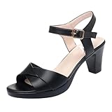 Absätze hohe Sandalen für Frauen mittleren Alters mittleren Alters Dicker Absatz wasserdichte Plattformschnalle Lederschuhe