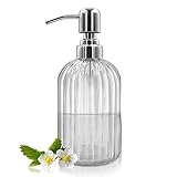 14 Oz Glas Seifenspender mit 304 Rostfreier Edelstahl Pumpe, Nachfüllbarer Hand Flüssigseifenspender für Badezimmer, Küche, Arbeitsplatte, Waschküche (Transparent)