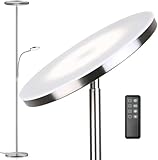 Anten Deckenfluter Klara mit Leselampe | Nickel matt | 30W dimmbare Led Stehlampe mit Fernbedienung | 3 Lichtfarbe | Helligkeit stufenlos einstellbar | helle Stehlampen für Wohnzimmer Büro.
