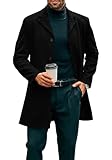 Runcati Herren Mantel Lange Trenchcoat Slim Fit Winter Kerbkragen Jacke Einreiher Business Overcoat Schwarz L