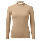 Lässiges Y2K Slim Fit Basic Tee für Damen Winter Tops für Frauen Rundhals Gefüttert Thermounterwäsche Slim Langarm Thermoshirts Crop Top Club Streetwear, khaki, XL