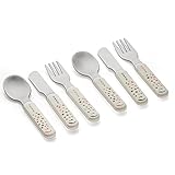 MiaMia Kinder und Baby Besteck Set - sicheres, geprüftes und lebensmittelechts Babybesteck aus Edelstahl mit handlichen Griffen - Creme Weiß (ab 18 Monate (6 Teile))