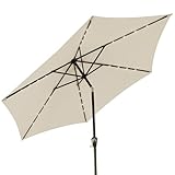 Kingsleeve® Sonnenschirm LED Beleuchtung UV Schutz 80+ Solar Schutzhülle 270cm Groß Kurbel Knickbar Balkon Terrasse Gartenschirm Marktschirm Beige