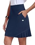 MoFiz Tennisrock Damen Sportrock Hohe Taille Sommer Tennis Skort mit Taschen Laufröcke Golfrock mit Innenhose Navyblau L