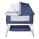 Kedia Babybett, Beistellbett, Kinderbett mit Moskitonetz, Baby Wiege, 6 Höhenverstellung, Babybetten Stubenwagen, 4 Räder mit Bremse, 95 * 50 * 98-110cm (blau)