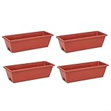 4er Set Blumenkasten aus Kunststoff Fenster rechteckig mit mehreren Drainagelöchern und Tabletts zum bequemen Pflanzen von Gemüse und Sukkulenten (roter Backstein)