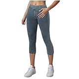 Capri-Jeans zum Überziehen, UK Cropped-Jeans für Damen, dehnbare Denim-Jeans, hohe Taille, Skinny Denim-Caprihose, kurze Jeggings mit 2 Taschen, blau, S