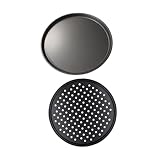 BAZEITFLOW Pizzablech Gelocht aus Edelstahl Kratzfestes Backblech mit Hoher Wärmeleitfähigkeit Multifunktionales Backblech für Pizza Kuchen Pfannkuchen Spülmaschinenfest und Energiesparend