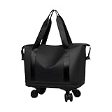 Tewzafiya Reisetasche mit Rollen, drehbarer Koffer für Reisen, mit Trennung nass und trocken, leicht, mit 360° drehbaren Rädern, getrennte Fächer, trocken und feucht, Schwarz , riferimento alla