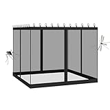 Universal Pavillon-Moskitonetz-Vorhänge, 3 x 3 cm, 4-teiliges Fliegennetz für Pergola und Terrasse, Ersatz für Seitenwand mit Reißverschluss, für den Außenbereich, Schwarz, 305 x 305 x 220 cm