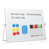 Magnetisches Whiteboard, Beidseitige Magnettafel Weiß mit Ständer, Kleine Desktop Schreibtafel 30x40cm, Whiteboard mit Ständer, Abwischbar & Vielseitig Verwendbar für Zuhause und Büro