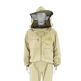 LYSON Imkerbluse mit abnehmbarem Hut/Imkerjacke mit Handstulpen mit Daumenloch Unisex Imkerbluse belüftet Professionelle Imkerbekleidung Imkerjacke mit Reißverschluss PREMIUM (XXL, Beige)