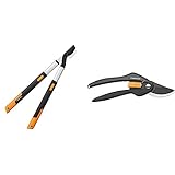 Fiskars SmartFit Bypass-Teleskop-Astschere für frisches Holz, Grifflänge: 66 bis 90 cm, Schwarz/Orange, L86, 1013564 & Bypass-Gartenschere für frische Äste und Zweige, Länge 20 cm, Schwarz/Orange