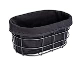 WENKO Brotkorb Mod. Bela, Black Outdoor Kitchen Korb für Brot, Brötchen und Baguette aus pulverbeschichtetem Metall mit waschbarer Einlage aus 100% Baumwolle, 27 x 17 x 11,5 cm, Schwarz