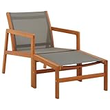 SDWEHO7 Gartenstuhl mit Fußteil, Gemütliche Gartenliege, Outdoor Stuhl für Garten, Pool, Balkon & Terrasse, Gute Witterungsbeständigkeit, 60 x 83,5 x 77,5 cm Grau Massivholz Eukalyptus und Textilene