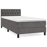 vidaXL Boxspringbett mit Matratze Bett Polsterbett Bettrahmen Bettgestell Lattenrost Einzelbett Hotelbett Schlafzimmerbett Dunkelgrau 90x200cm Samt