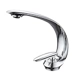 Jun Hui Wasserhahn, Toiletten-Badezimmer-Waschtischarmaturen, Einhand-Einloch-Kalt- und Warmwasser-Mischbatterie, Wasserfall, moderner Messing-Waschtisch-Waschtischarmatur, Chrom, A (Farbe: B)(A)