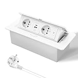 JACEPFY Versenkbare Steckdose PD20W USB-C Schnelllade Tischsteckdose Einbausteckdose mit Schalter für Küchenarbeitsplatte Schreibtisch, Weiß