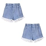 FedMois 2er Pack Mädchen Jeans-Shorts Baumwolle, mit Dekorativer Spitze, 9 Jahre