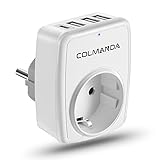 colmanda USB Steckdose, 5-in-1 Steckdosenadapter mit 3 USB Ladegerät (3A) und 1 Typ-C Port (3A), Mehrfachsteckdose Adapterstecker 4000W, Steckdose mit Kindersicherung Weiß