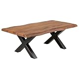 riess-ambiente.de Massiver Baumstamm Couchtisch Mammut 110cm Akazie Honey Finish 3,5cm Tischplatte schwarzes X-Gestell