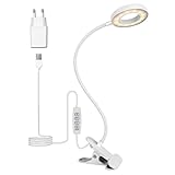 TBTeek LED Leselampe, 48 LED Schwanenhals Bett Lampe, Augenpflege Schreibtischlampe, 3 Modi & 10 Dimmstufen, Klemmleuchte für Büro Heimgebrauch, CE Adapter Enthalten, Schwarz, Weiß