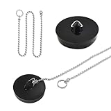 Dreamil Abflussstopfen 2 Stück Spüle Abflussstöpsel Gummistöpsel mit 18cm Stopperkette, Spülbecken-Abflussstöpsel für Badewanne, Küche, Badezimmer, Spülbeckenstopfen (40–45mm, schwarz)